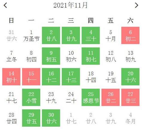 阴历11月开业吉日时辰 黄道吉日日历表