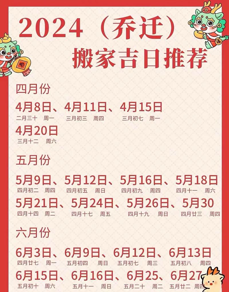 2024一月乔迁有哪些吉日 2024搬家乔迁日历